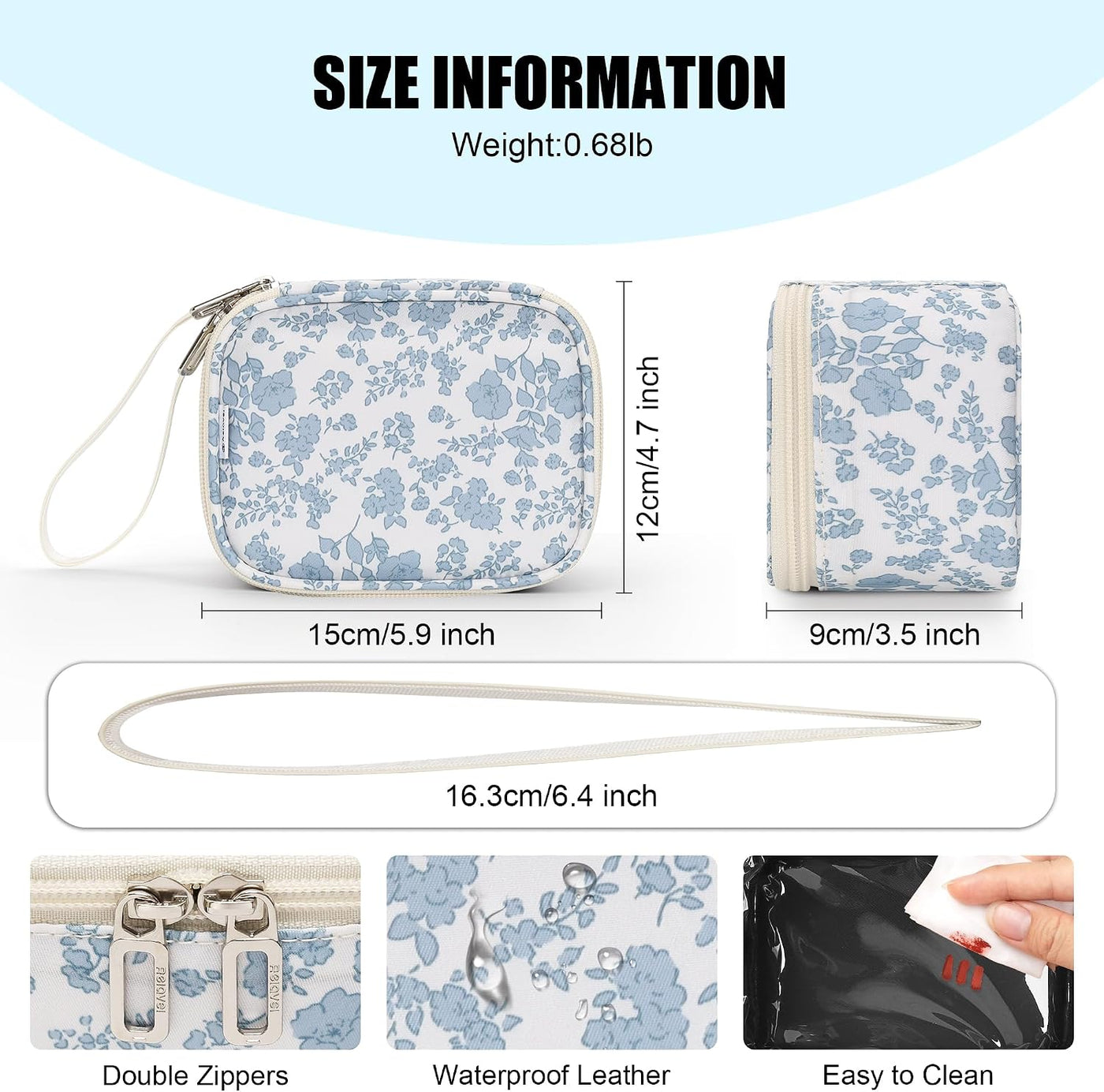 Mini Makeup Bag with LED Mirror, Small Floral Cosmetic Bag | 3 Light Modes, Adjustable Brightness, Rechargeable Mirror, Hands-Free Wrist Strap for Work, Trip, Camping