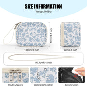 Mini Makeup Bag with LED Mirror, Small Floral Cosmetic Bag | 3 Light Modes, Adjustable Brightness, Rechargeable Mirror, Hands-Free Wrist Strap for Work, Trip, Camping