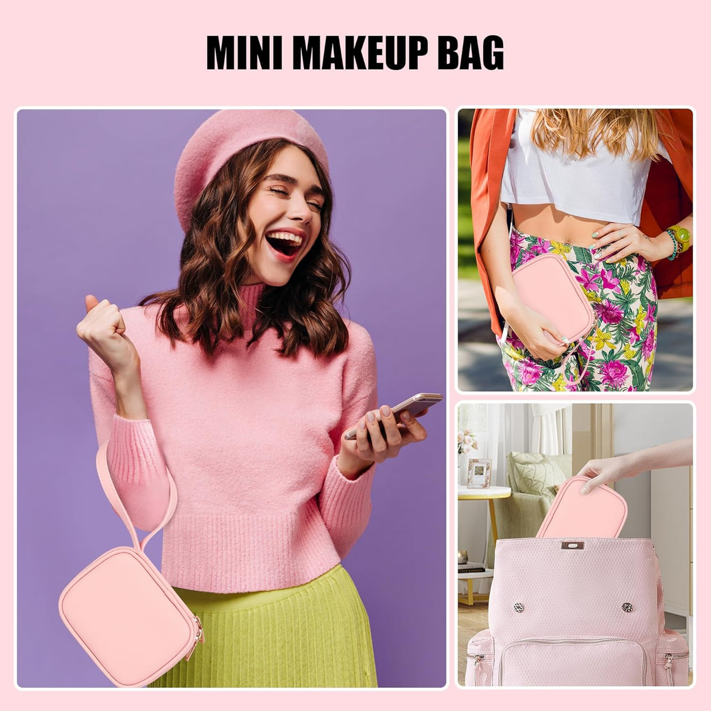 Mini Makeup Bag with Led Mirror, Rechargeable Portable Makeup Pouch | Small Cosmetic Bag with 3 Light Modes, Adjustable Brightness, Hands-Free Wrist Strap, Suitable for Party, Work, Camping