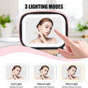 Mini Makeup Bag with Led Mirror, Rechargeable Portable Makeup Pouch | Small Cosmetic Bag with 3 Light Modes, Adjustable Brightness, Hands-Free Wrist Strap, Suitable for Party, Work, Camping