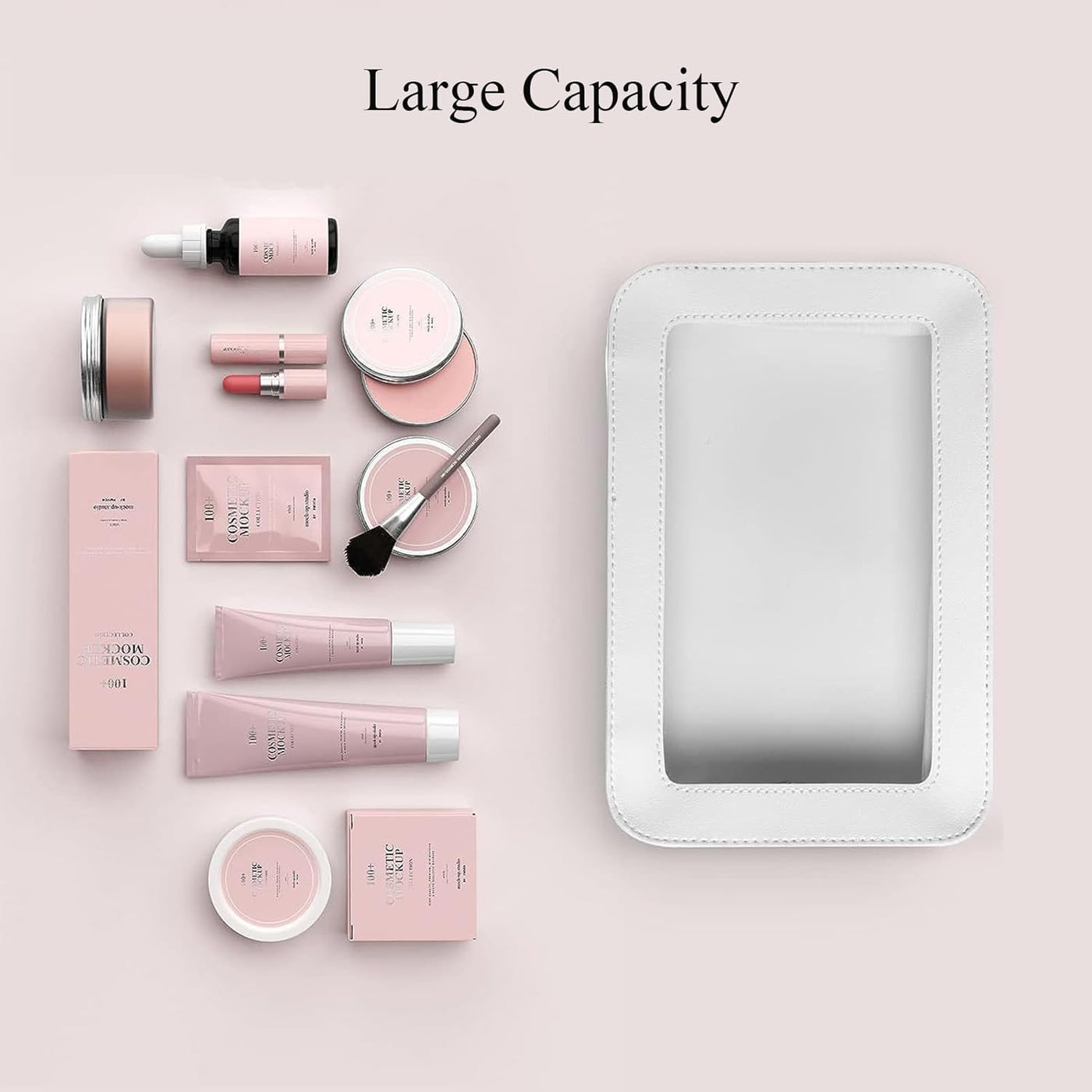 Clear and Waterproof Makeup Bag Portable Travel Cosmetic Case Organizer for Women Toiletry Pouch with Transparent Vinyl Windows & Zippers (White)