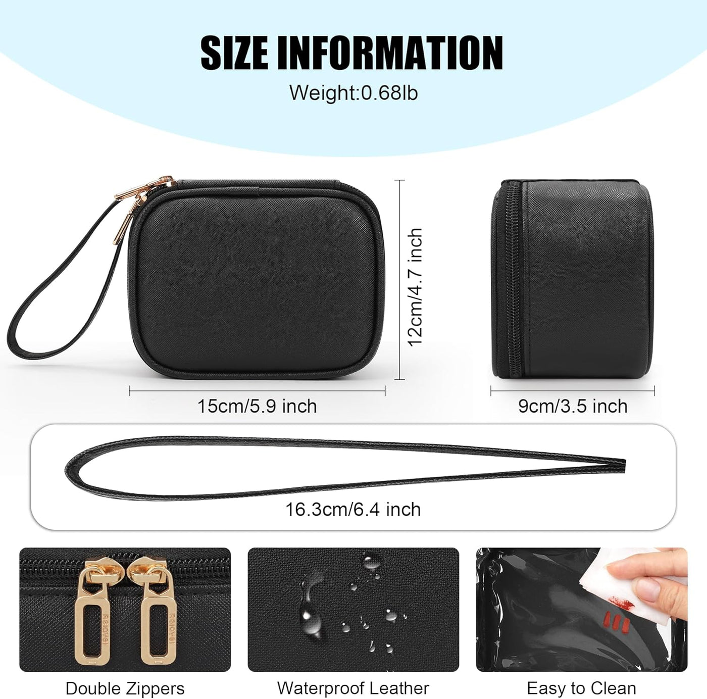 Mini Makeup Bag with Led Mirror, Small Makeup Bag with 3 Light Mode | Adjustable Brightness, Rechargeable, Portable Cosmetic Bag with Hands-Free Wrist Strap for Pool Parties, Work Touch-Ups