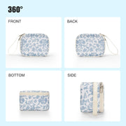 Mini Makeup Bag with LED Mirror, Small Floral Cosmetic Bag | 3 Light Modes, Adjustable Brightness, Rechargeable Mirror, Hands-Free Wrist Strap for Work, Trip, Camping