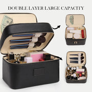 Large Makeup Bag Duo Vanity Case for Women Leather Makeup Case Travel Toiletry Bag Portable Double Layer Cosmetic Bag