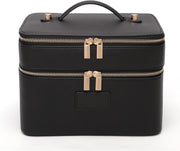 Large Makeup Bag Duo Vanity Case for Women Leather Makeup Case Travel Toiletry Bag Portable Double Layer Cosmetic Bag
