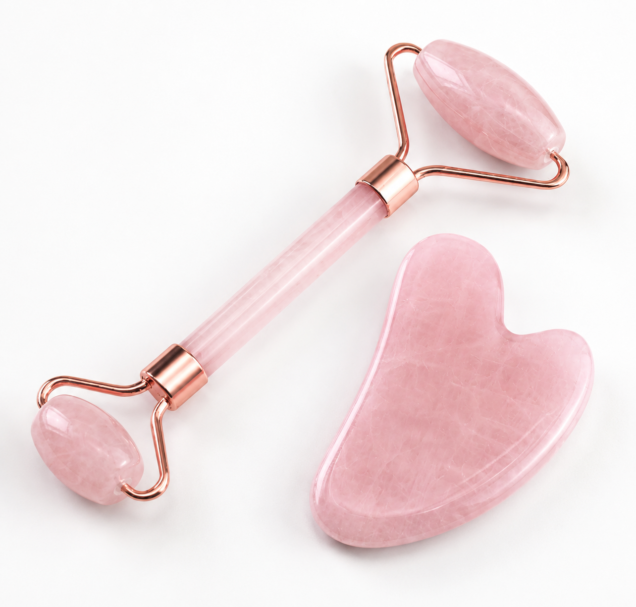 Rose Quartz Facial Roller and Heart Gua Sha