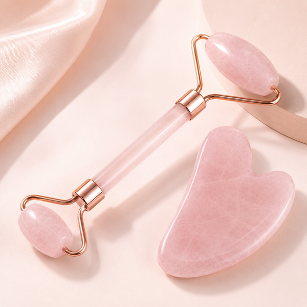 Rose Quartz Facial Roller and Heart Gua Sha