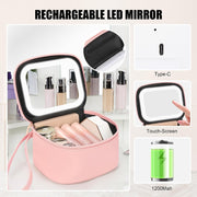 Mini Makeup Bag with Led Mirror, Rechargeable Portable Makeup Pouch | Small Cosmetic Bag with 3 Light Modes, Adjustable Brightness, Hands-Free Wrist Strap, Suitable for Party, Work, Camping