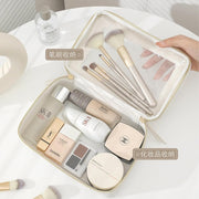 Clear and Waterproof Makeup Bag Portable Travel Cosmetic Case Organizer for Women Toiletry Pouch with Transparent Vinyl Windows & Zippers (White)