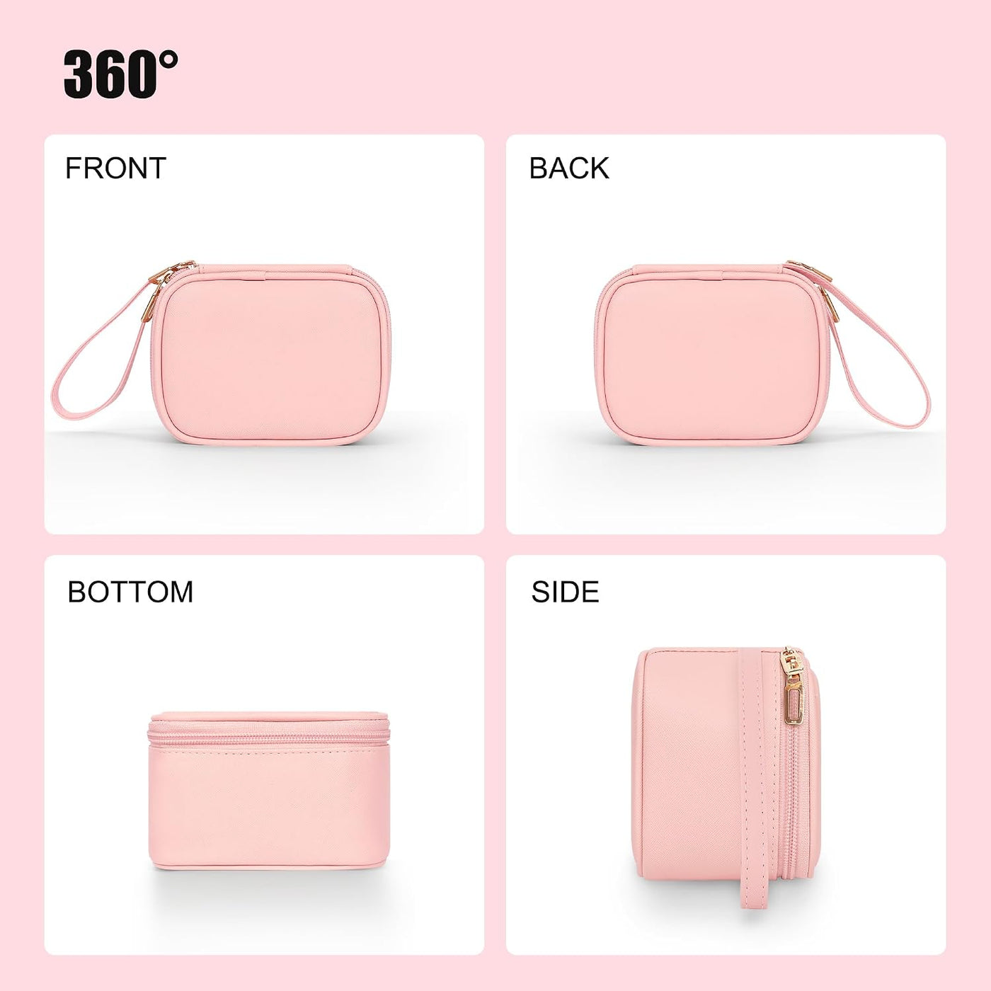 Mini Makeup Bag with Led Mirror, Rechargeable Portable Makeup Pouch | Small Cosmetic Bag with 3 Light Modes, Adjustable Brightness, Hands-Free Wrist Strap, Suitable for Party, Work, Camping