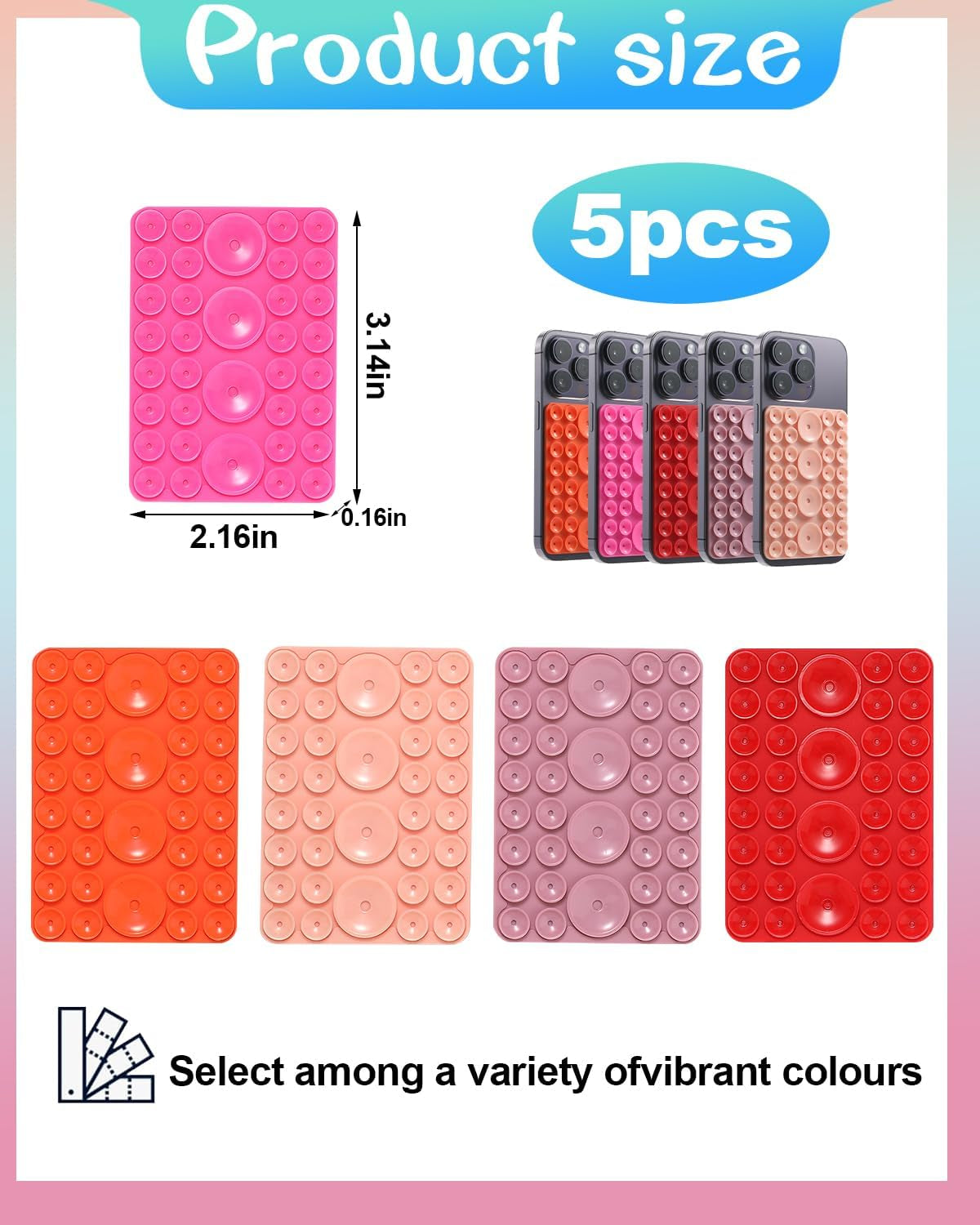 5Pcs Suction Phone Case Adhesive Mount, Phone Sticky Grip Holder