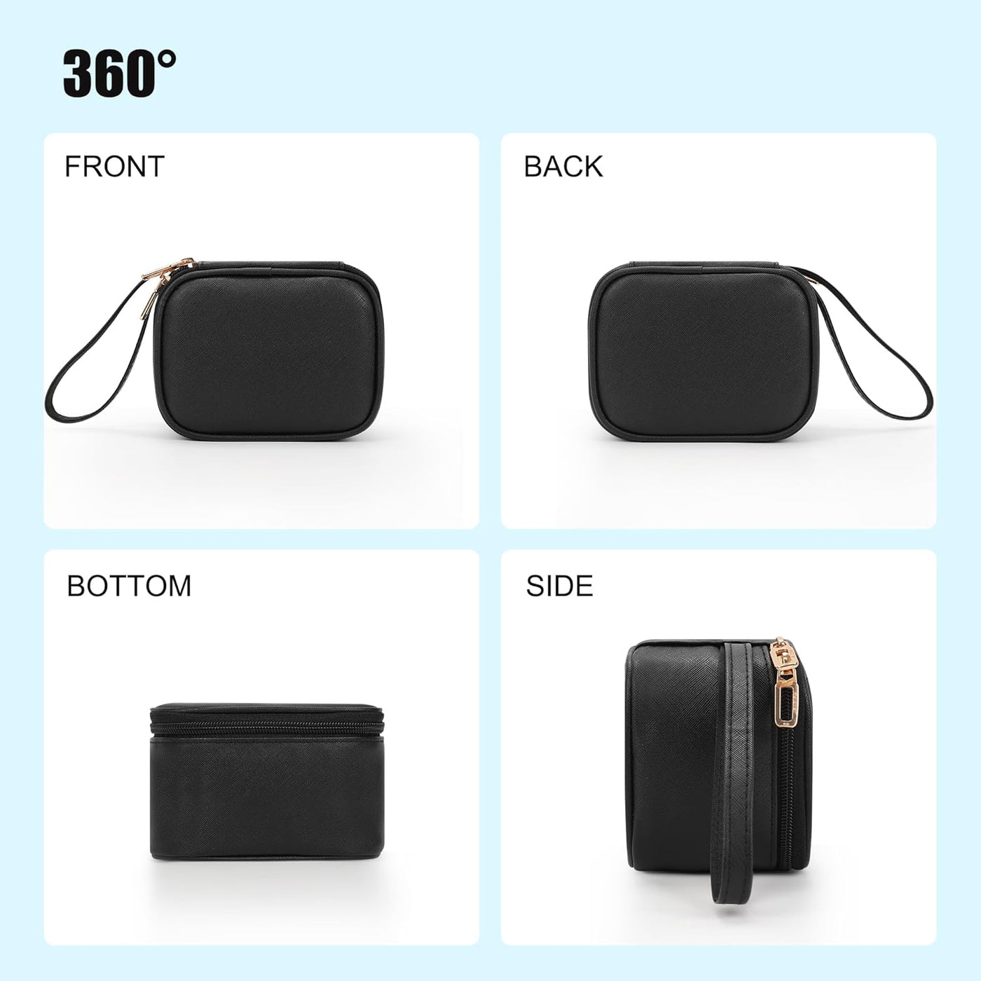 Mini Makeup Bag with Led Mirror, Small Makeup Bag with 3 Light Mode | Adjustable Brightness, Rechargeable, Portable Cosmetic Bag with Hands-Free Wrist Strap for Pool Parties, Work Touch-Ups