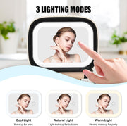 Mini Makeup Bag with LED Mirror, Small Floral Cosmetic Bag | 3 Light Modes, Adjustable Brightness, Rechargeable Mirror, Hands-Free Wrist Strap for Work, Trip, Camping