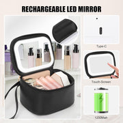 Mini Makeup Bag with Led Mirror, Small Makeup Bag with 3 Light Mode | Adjustable Brightness, Rechargeable, Portable Cosmetic Bag with Hands-Free Wrist Strap for Pool Parties, Work Touch-Ups