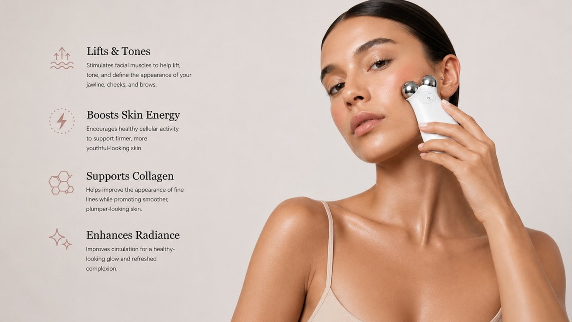 Facial toning device for lifted and radiant looking skin